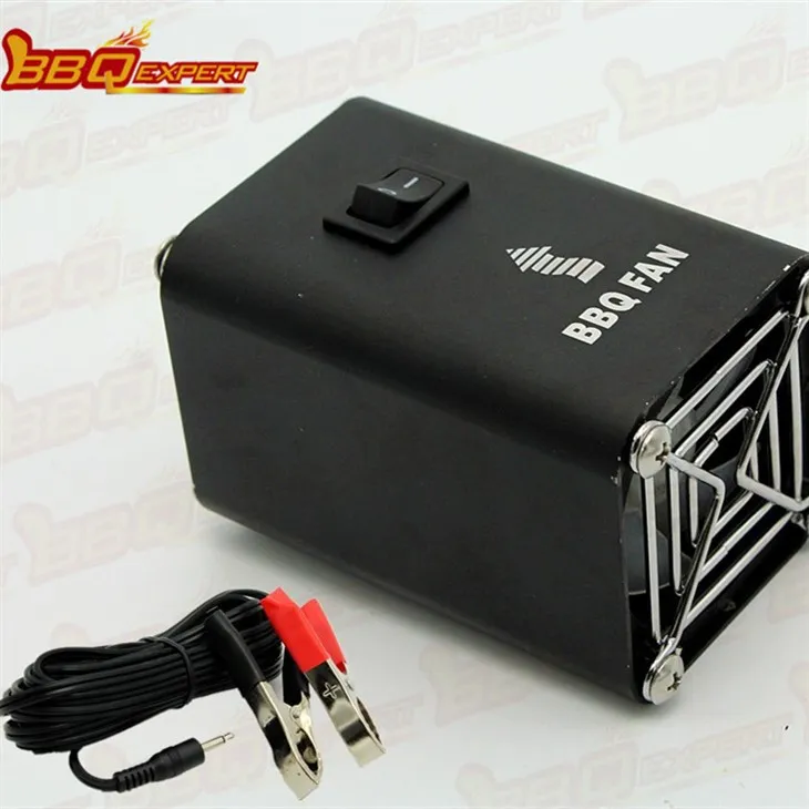 Ventilador elétrico de alumínio preto para grelha de ar, ventilador de churrasco 12V com linha de clipe de jacaré FD315A (S)