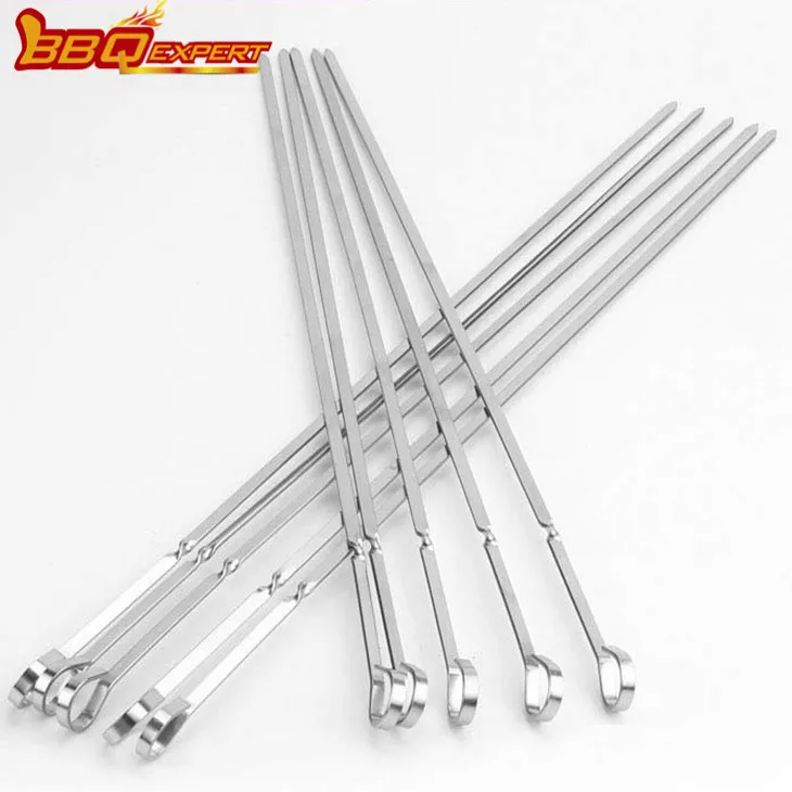 Engrossar palitos de churrasco planos em conjunto de espetos de churrasco de aço inoxidável